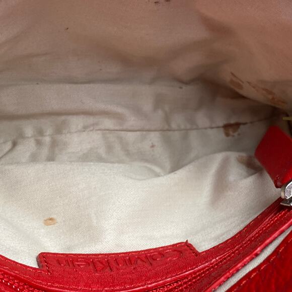 Calvin Klein Red Crossbody Bag / Wallet w Flap, Leather, Gold Chain, Lock Logo - Picture 6 of 12